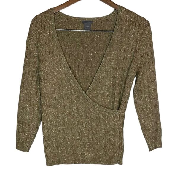 Ann Taylor 3/4 sleeve Silk Blend Gold Sweater size Small - Picture 2 of 5